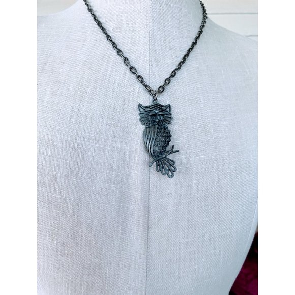 Vintage 1970s Pewter Owl Pendant Necklace Retro - Picture 5 of 10